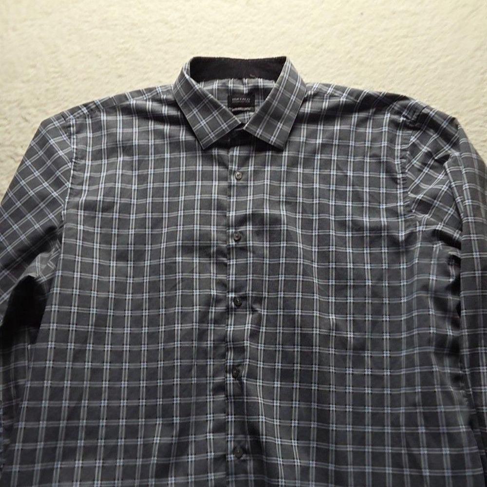 Buffalo David Bitton Mens XL Grey Blue Plaid Slim Stretch Button Down Shirt